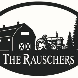 barn and tractor farm sign
