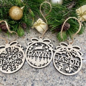 Wooden Ornaments, Laser Cut gifts, Personalized Christmas Ornaments, Christmas Gift, Holiday Ornament, Home Decor