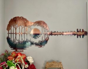 Couple Wall Art, Music Lover Gift, Metal Guitar Art, Metal Wall Art, Guitar Wall Decor, Guitar gift, Abstract Art, Palm Tree Art, Love Art