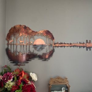 Deer Decor, Abstract Guitar Wall Art, Hunting Gifts for Men, Metal Guitar Art, Gift for Guitar Player, Music Lover Gift, Nature Lover Gift